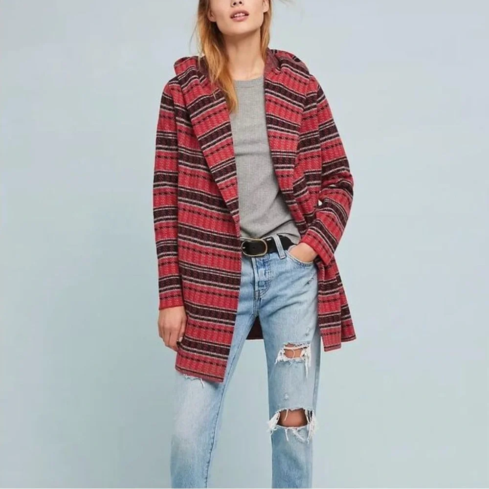 Anthropologie Field Flower Striped Hoodie Wrap Coat
